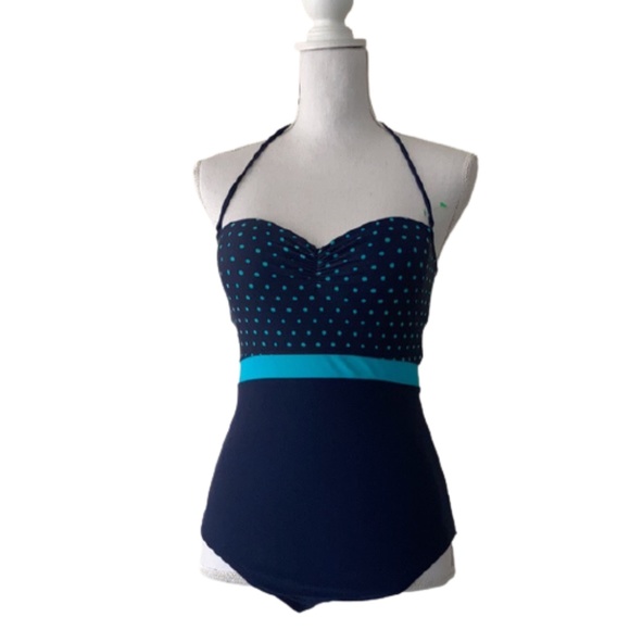 GAP Swimsuit blue polka dot TUBE one piece halter - Picture 1 of 9